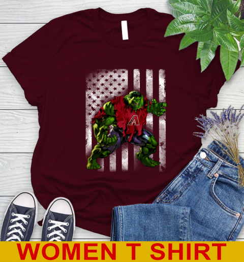 Arizona Diamondbacks Hulk Marvel Avengers MLB Baseball American Flag Women's T-Shirt 6