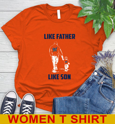 Milwaukee Brewers MLB Baseball Like Father Like Son Sports Women's T-Shirt 3