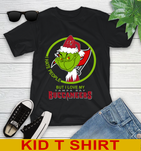 Tampa Bay Buccaneers NFL Christmas Grinch I Hate People But I Love My Favorite Football Team Youth T-Shirt 2