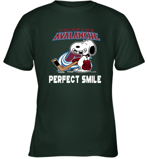 w0th colorado avalanche snoopy perfect smile the peanuts youth t shirt 26 front forest green