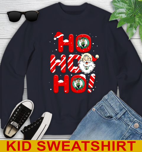 Boston Celtics NBA Basketball Ho Ho Ho Santa Claus Merry Christmas Shirt Youth Sweatshirt - Image 3
