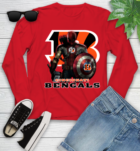 NFL Captain America Thor Spider Man Hawkeye Avengers Endgame Football Cincinnati Bengals Youth Long Sleeve 11