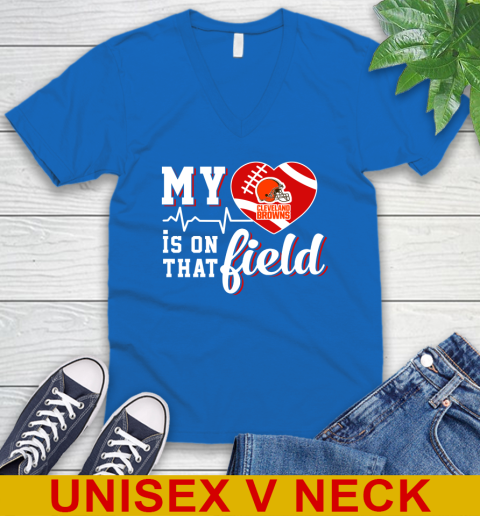 NFL My Heart Is On That Field Football Sports Cleveland Browns V-Neck T-Shirt 5