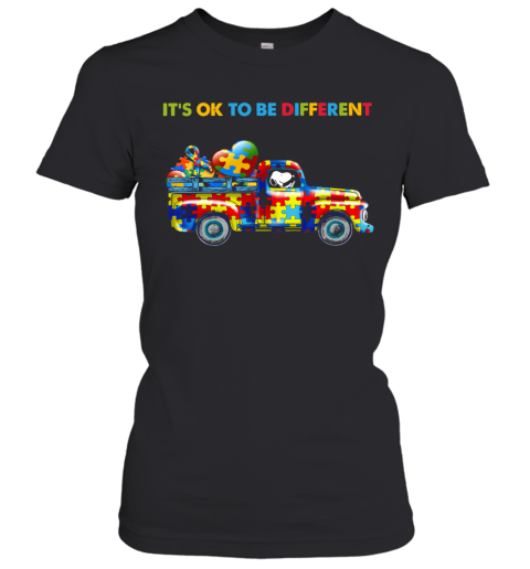 Snoopy Driving Autism It's Ok To Be Different Women's T-Shirt