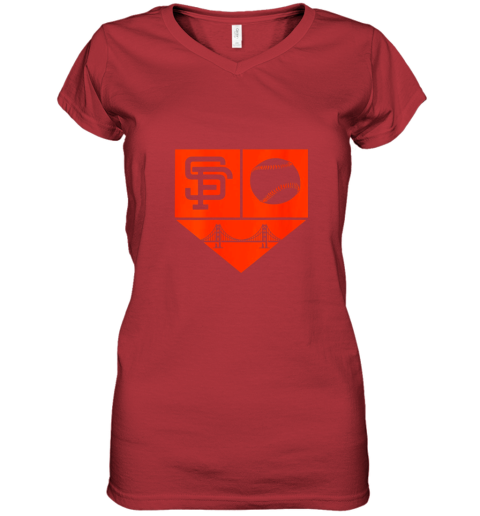 rptt womens san francisco baseball home plate vintage sf the city gift women v neck t shirt 39 front red