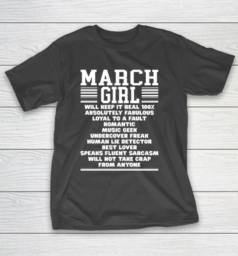 March Girl Facts Gift Funny Birthday Gifts Queen Women Girls T-Shirt