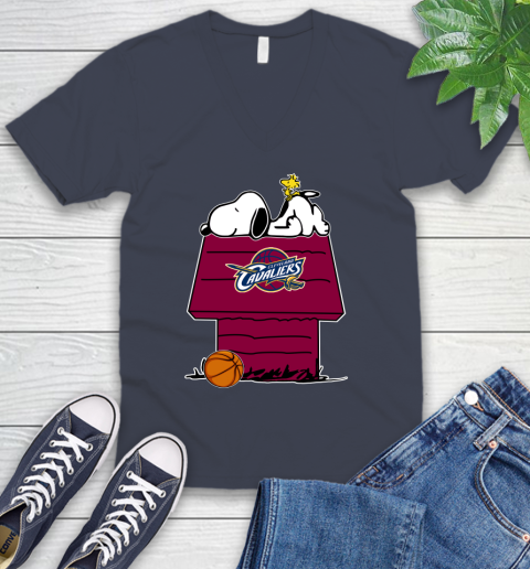 Cleveland Cavaliers NBA Basketball Snoopy Woodstock The Peanuts Movie V-Neck T-Shirt 9
