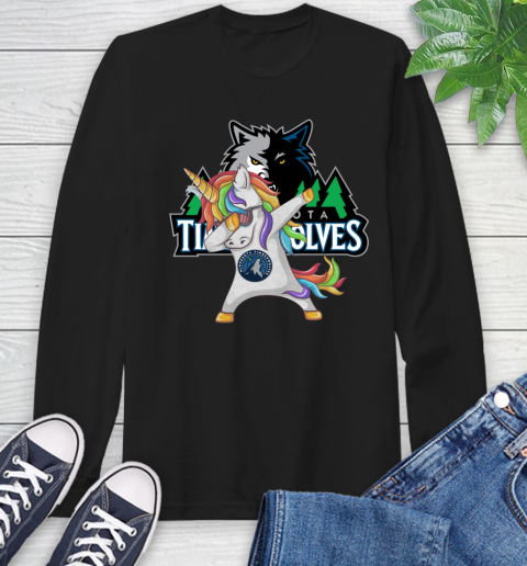 Minnesota Timberwolves NBA Basketball Funny Unicorn Dabbing Sports Long Sleeve T-Shirt 2
