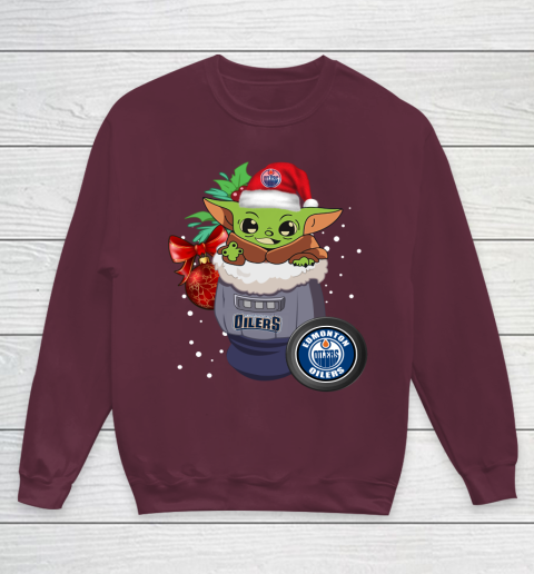 Edmonton Oilers Christmas Baby Yoda Star Wars Funny Happy NHL Youth Sweatshirt 5
