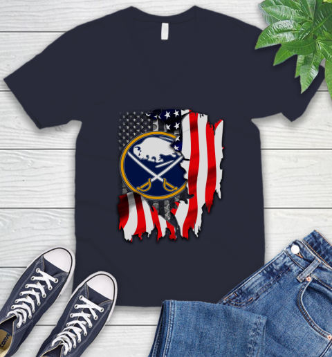 Buffalo Sabres NHL Hockey American Flag V-Neck T-Shirt 2