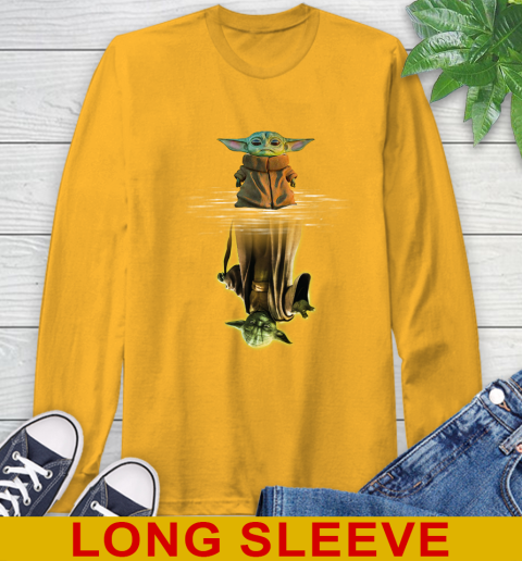 Mandalorian Baby Yoda star wars water reflection Long Sleeve T-Shirt 2