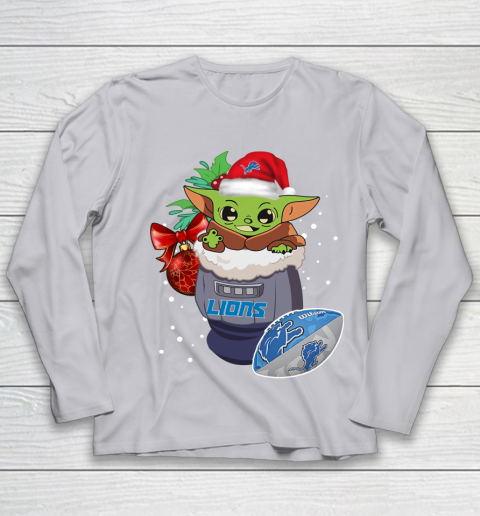 Detroit Lions Christmas Baby Yoda Star Wars Funny Happy NFL Youth Long Sleeve 5