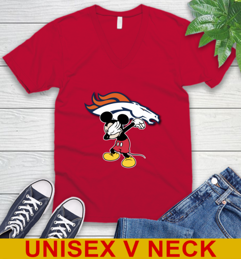Denver Broncos NFL Football Dabbing Mickey Disney Sports V-Neck T-Shirt 7