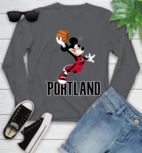 NBA Basketball Portland Trail Blazers Cheerful Mickey Mouse Shirt Youth Long Sleeve 8