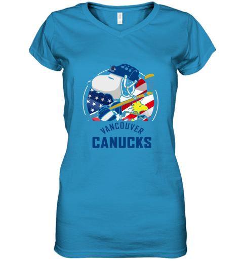 Vancouver Canucks Ice Hockey Snoopy And Woodstock NHL Women's V-Neck T-Shirt