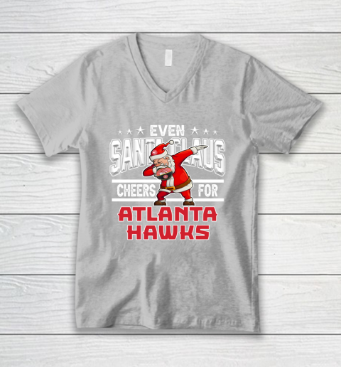 Atlanta Hawks Even Santa Claus Cheers For Christmas NBA V-Neck T-Shirt 3
