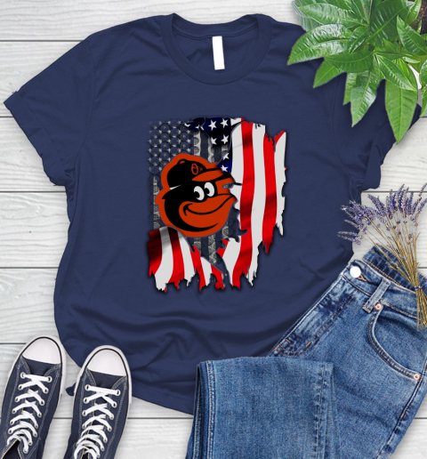 Baltimore Orioles MLB Baseball American Flag Women's T-Shirt 14