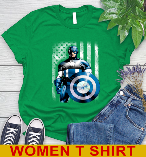 Los Angeles Dodgers MLB Baseball Captain America Marvel Avengers American Flag Shirt Women's T-Shirt 7