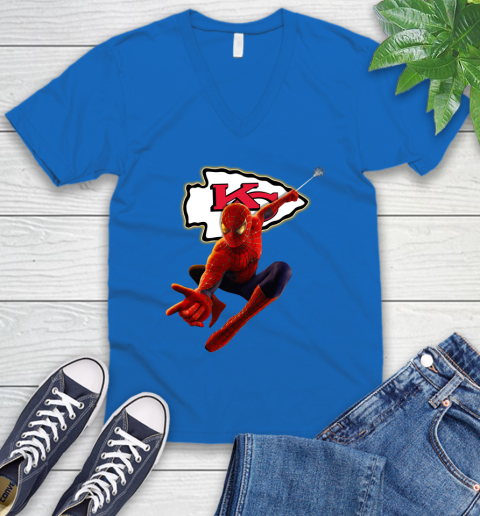 NFL Spider Man Avengers Endgame Football Kansas City Chiefs V-Neck T-Shirt 6