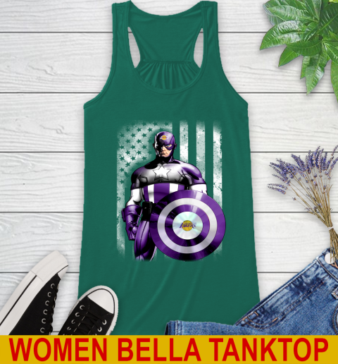 Los Angeles Lakers NBA Basketball Captain America Marvel Avengers American Flag Shirt Racerback Tank - Image 6