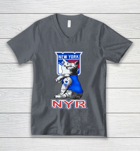 NHL My Cat Loves New York Rangers Hockey V-Neck T-Shirt 4