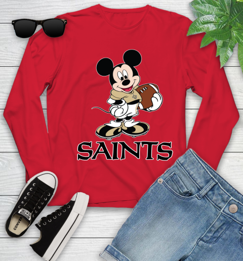 NFL Football New Orleans Saints Cheerful Mickey Mouse Shirt Youth Long Sleeve 11
