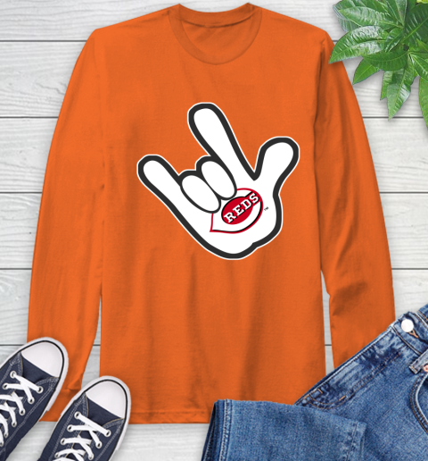 Cincinnati Reds MLB Baseball Mickey Rock Hand Disney Long Sleeve T-Shirt 5