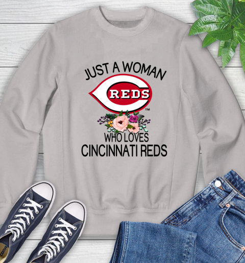 MLB Just A Woman Who Loves Cincinnati Reds Baseball Sports Sweatshirt 9