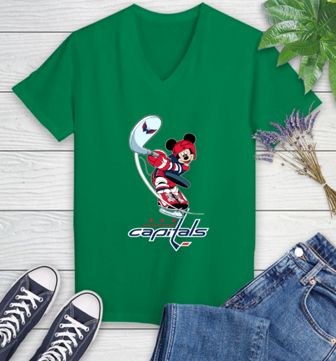 NHL Hockey Washington Capitals Cheerful Mickey Mouse Shirt Women's V-Neck T-Shirt 5
