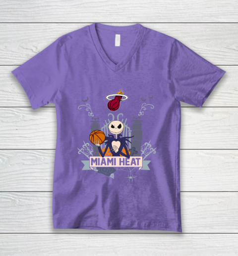 NBA Miami Heat Basketball Jack Skellington Halloween V-Neck T-Shirt 8