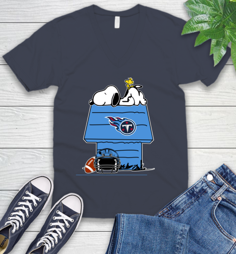Tennessee Titans NFL Football Snoopy Woodstock The Peanuts Movie V-Neck T-Shirt 9