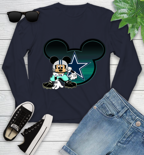 NFL Dallas Cowboys Mickey Mouse Disney Football T Shirt Youth Long Sleeve 3