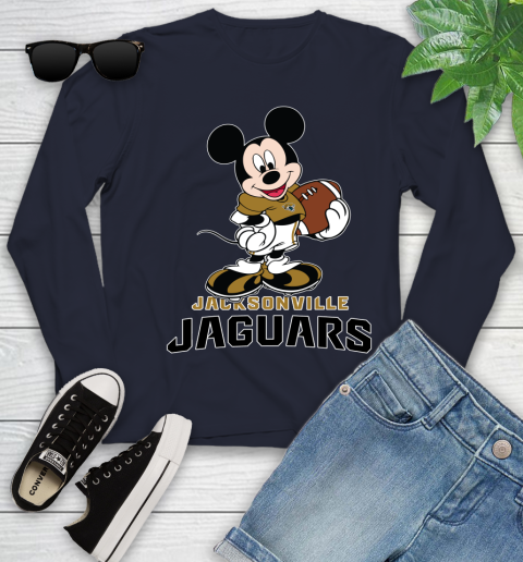 NFL Football Jacksonville Jaguars Cheerful Mickey Mouse Shirt Youth Long Sleeve 3