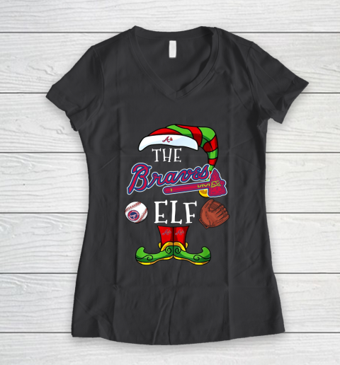 Atlanta Braves Christmas ELF Funny MLB Women's V-Neck T-Shirt 6