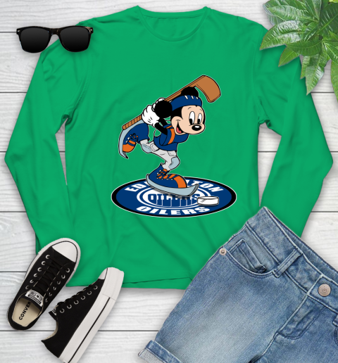 NHL Hockey Edmonton Oilers Cheerful Mickey Disney Shirt Youth Long Sleeve 6