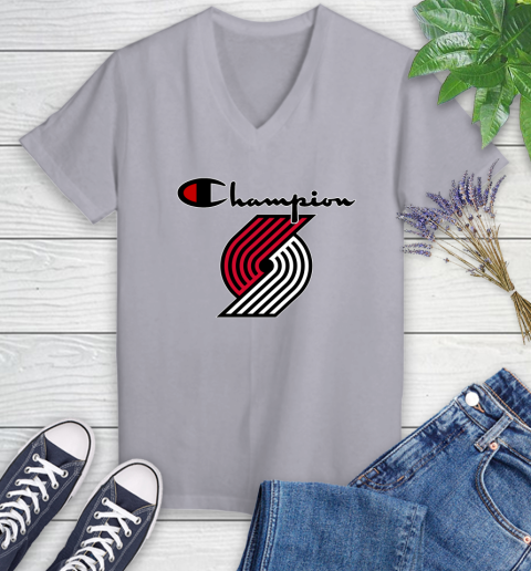NBA Basketball Portland Trail Blazers Champion Shirt Women's V-Neck T-Shirt 2