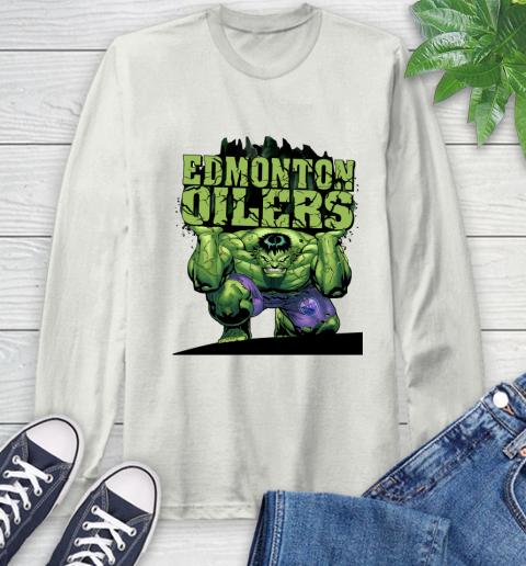 Edmonton Oilers NHL Hockey Incredible Hulk Marvel Avengers Sports Long Sleeve T-Shirt 12