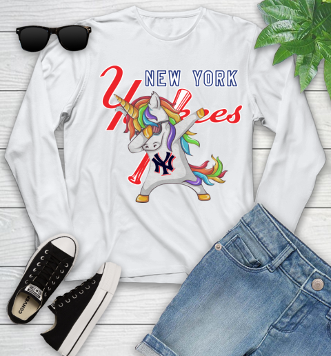 New York Yankees MLB Baseball Funny Unicorn Dabbing Sports Youth Long Sleeve