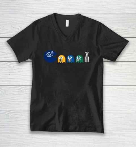 Tampa Bay Lightning x Pacman Create History For Stanley Cup V-Neck T-Shirt
