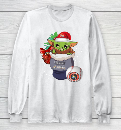 Miami Marlins Christmas Baby Yoda Star Wars Funny Happy MLB Long Sleeve T-Shirt 2