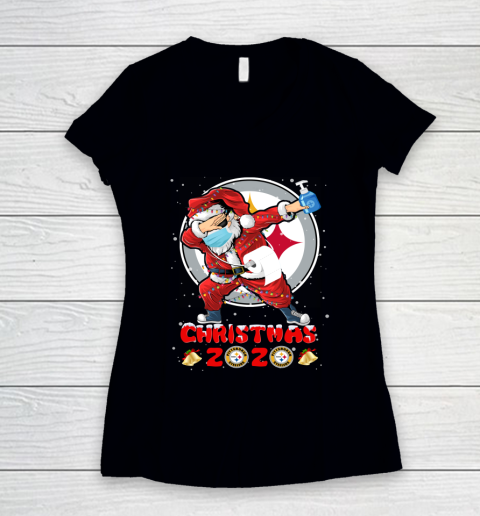 Pittsburgh Steelers Funny Santa Claus Dabbing Christmas 2020 NFL Women's V-Neck T-Shirt