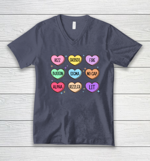 Skibidi Valentine's Day Candy Heart Funny Valentine Rizz V-Neck T-Shirt 6