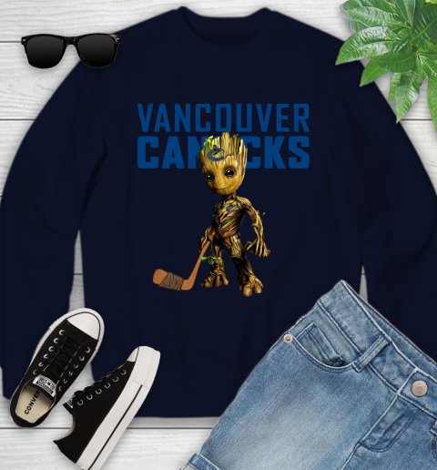 Vancouver Canucks NHL Hockey Groot Marvel Guardians Of The Galaxy Youth Sweatshirt 3