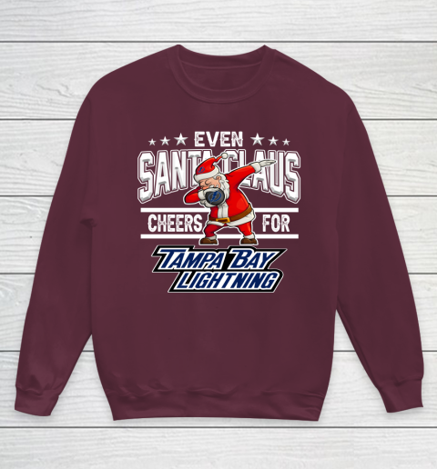 Tampa Bay Lightning Even Santa Claus Cheers For Christmas NHL Youth Sweatshirt 4