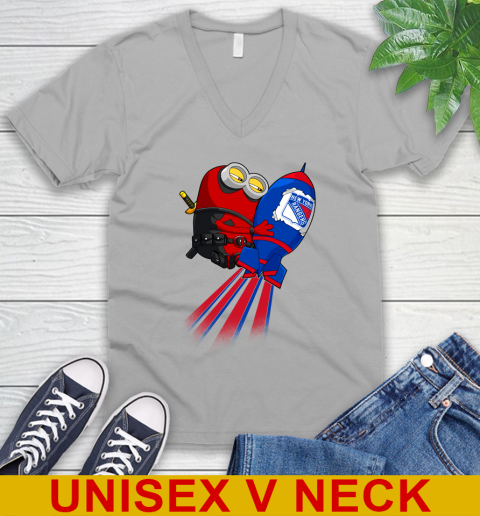 NHL Hockey New York Rangers Deadpool Minion Marvel Shirt V-Neck T-Shirt 3