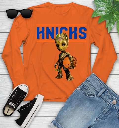 New York Knicks NBA Basketball Groot Marvel Guardians Of The Galaxy Youth Long Sleeve 4