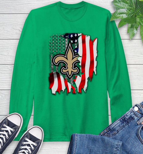New Orleans Saints NFL Football American Flag Long Sleeve T-Shirt 8