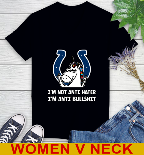 Indianapolis Colts NFL Football Unicorn I'm Not Anti Hater I'm Anti Bullshit Women's V-Neck T-Shirt 2