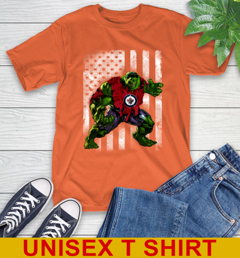 Winnipeg Jets Hulk Marvel Avengers NHL Hockey American Flag T-Shirt 4
