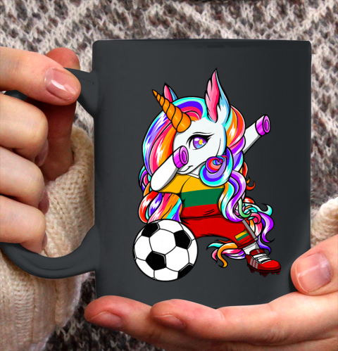 Dabbing Unicorn Lithuania Soccer Fans Jersey Flag Football Ceramic Mug 11oz